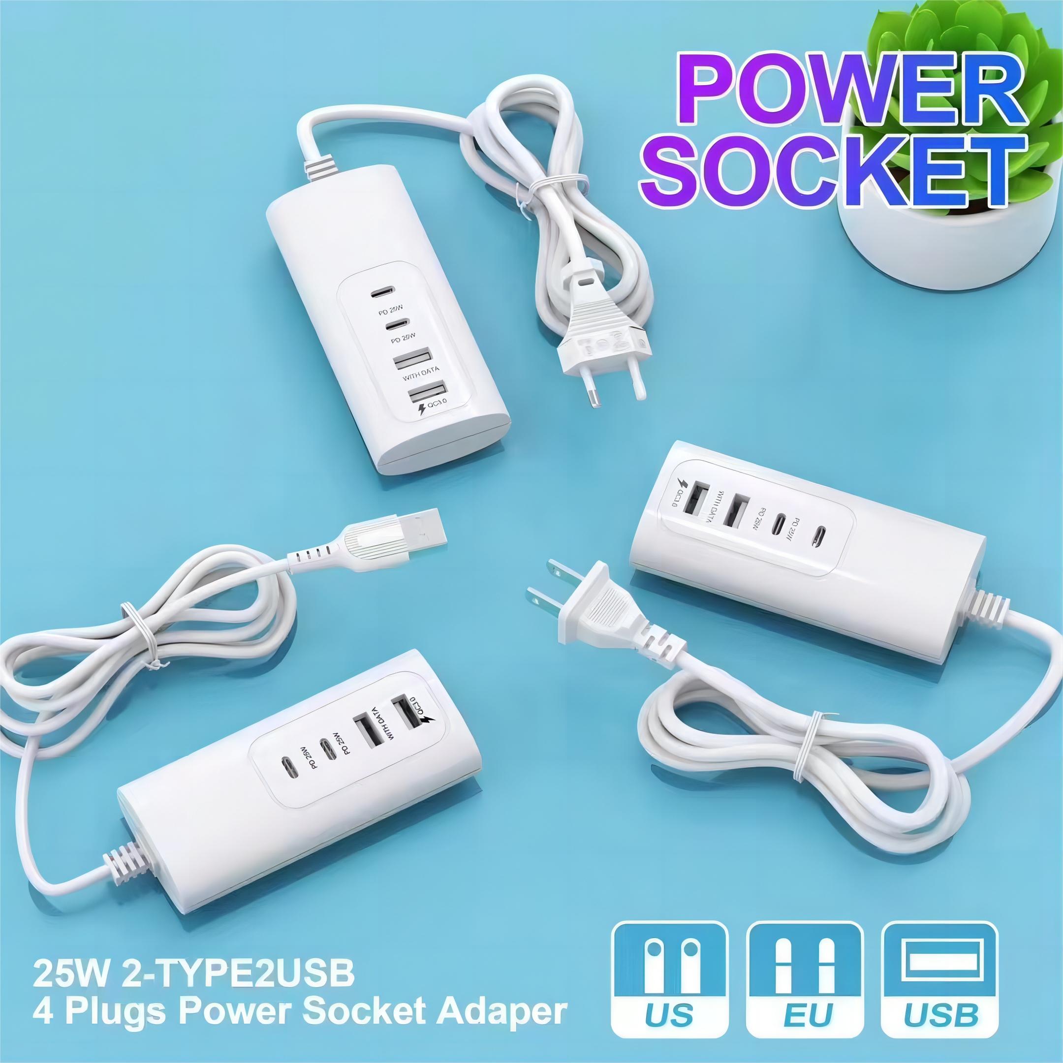 Power Socket Adapter 25w (2-TypeC , 2-Usb)